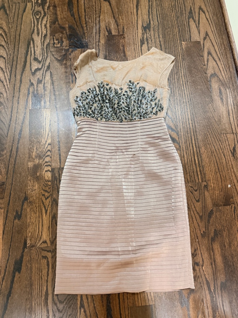 Kay Unger Blush Nude Embellished Midi Dress